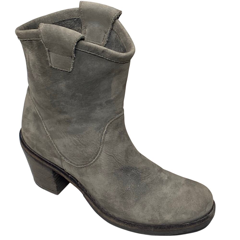 Fiorentini + Baker Ankle Boots Women Sz 7 Gray Suede Block Heel Italian